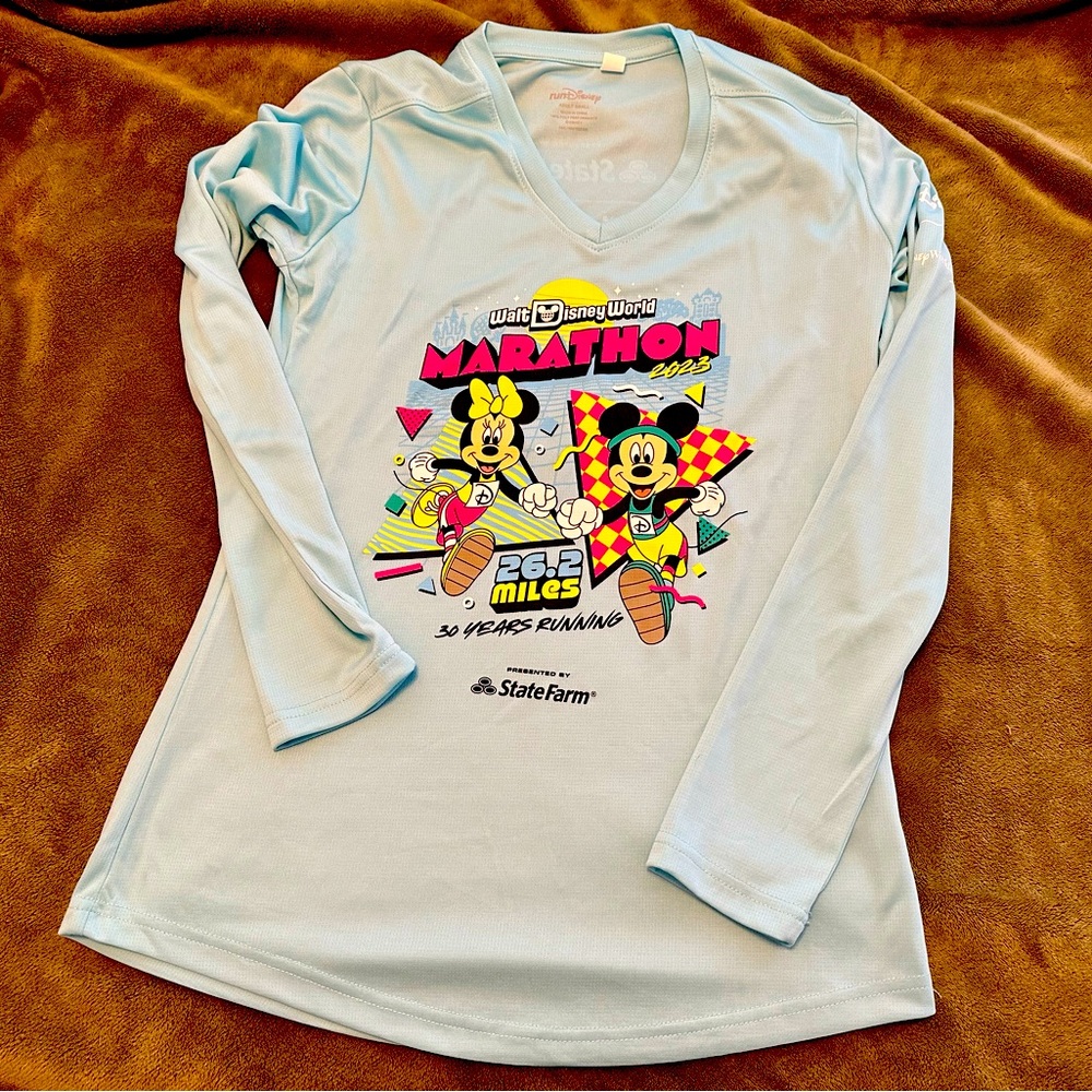 RunDisney 2023 WDW Marathon Light Blue Long Sleeve Tech Tee